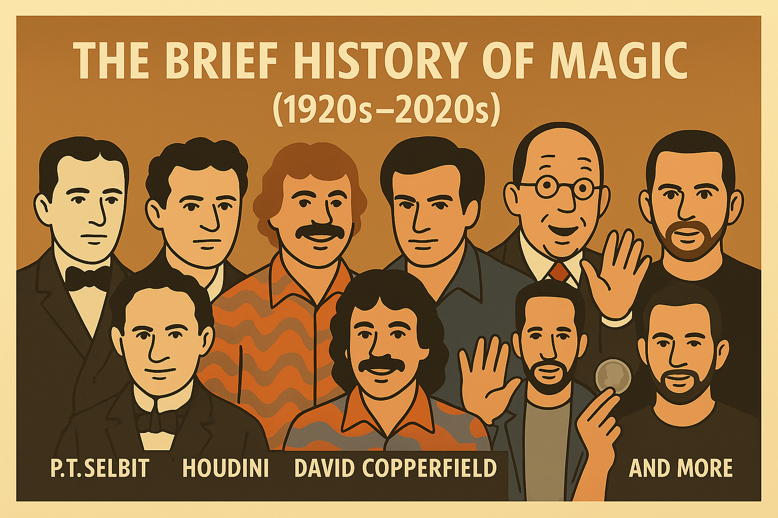 The Brief History Of Magic 1920s to 2020s World Famous Magician P.T.Selbit' 'Houdini' 'David Copperfield' 'Doug Henning' Penn & Teller Dynamo, David Blaine